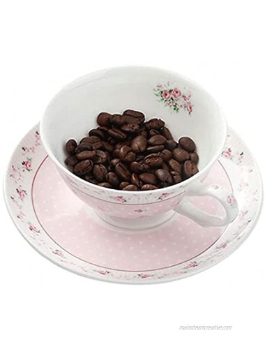 LeBlue Elegant Bone China Coffee Cup Tea Cup & Saucer Pink Rose Polka Secret ~ 1 Set ~ 170ml Teacup for Coffee Tea Cocoa