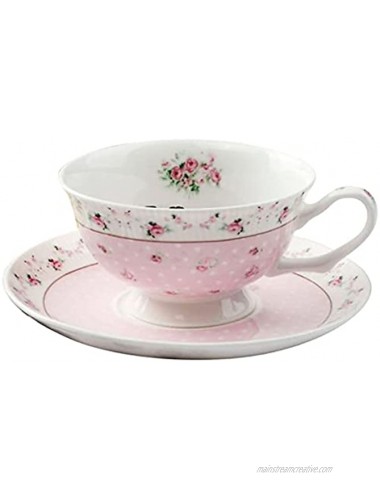 LeBlue Elegant Bone China Coffee Cup Tea Cup & Saucer Pink Rose Polka Secret ~ 1 Set ~ 170ml Teacup for Coffee Tea Cocoa