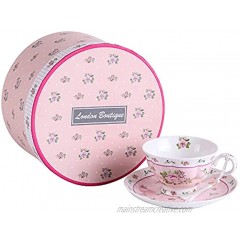 London Boutique Coffee Tea Cups and Saucers Set of 2 Vintage Flora Rose Lavender Porcelain Gift Box Rose Pink 1pc Set