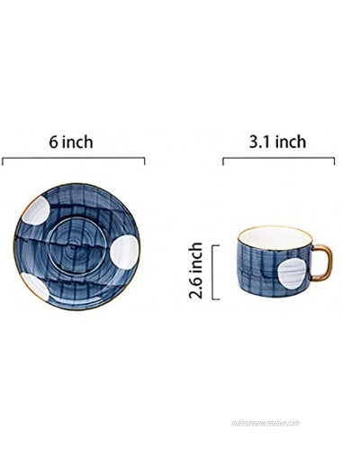 MDZF SWEET HOME Ceramic Mug for Office and Home Coffee Cup Set with Saucer 7 Oz Set of 4