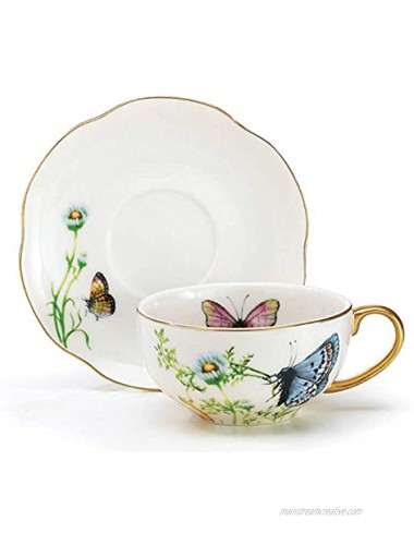 Porcelain Butterfly Teacup And Saucer Set With Gold Trim Fine Dining And Table Decor