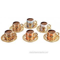 Premium Porcelain Turkish Coffee Cups Set of 6 and Saucers 3 oz.- Gold Espresso Serving Cup Set Greek Coffee Demitasse Coffee Cup For Women Men Adults New Home Wedding Housewarming