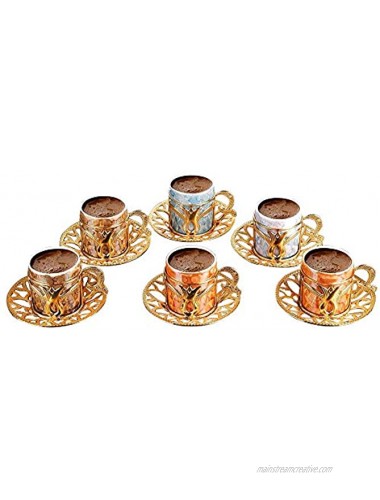 Premium Porcelain Turkish Coffee Cups Set of 6 and Saucers 3 oz.- Gold Espresso Serving Cup Set Greek Coffee Demitasse Coffee Cup For Women Men Adults New Home Wedding Housewarming