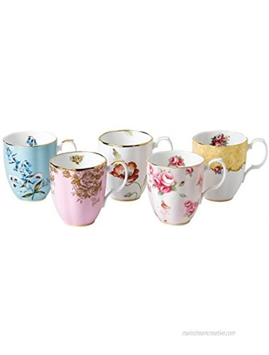 Royal Albert 100 Years Anniversary Collection 1959-1990 Mugs 5 Count Pack of 1 Mostly White with Multicolored Floral Print