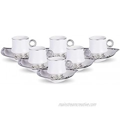 Saroujah Luxury Turkish Coffee Cup I Arabic Coffee Cups I Coffee Cup Sets of 6 | Ramadan Gifts | Arabic Tea Cup Set | Turkish Coffee Set | Espresso Cups Set White and Silver