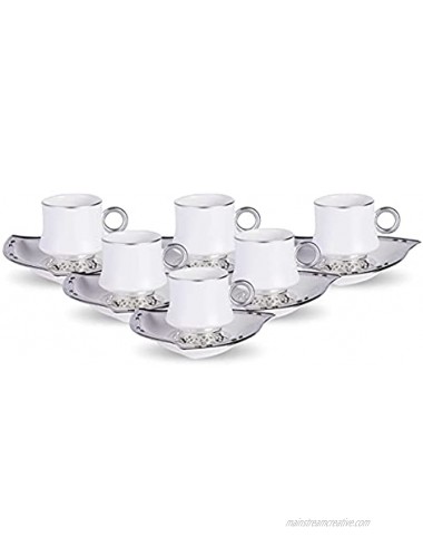 Saroujah Luxury Turkish Coffee Cup I Arabic Coffee Cups I Coffee Cup Sets of 6 | Ramadan Gifts | Arabic Tea Cup Set | Turkish Coffee Set | Espresso Cups Set White and Silver