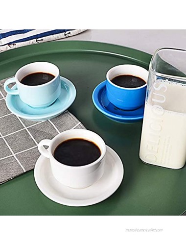 SWEEJAR Porcelain Espresso Cup & Saucer Set Stackable Demitasse Cups with Metal Stand 2.5 OZ for Latte,Coffee,Cafe Mocha,Tea Set of 6Blue