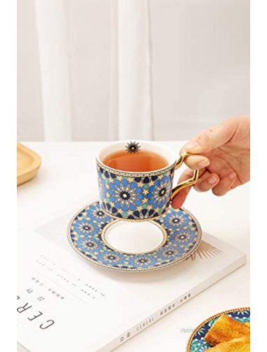 Tea Coffee Cups-7.8oz Bone China Porcelain Beautiful Tea Cup with Matching Saucers-Blue