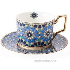 Tea Coffee Cups-7.8oz Bone China Porcelain Beautiful Tea Cup with Matching Saucers-Blue