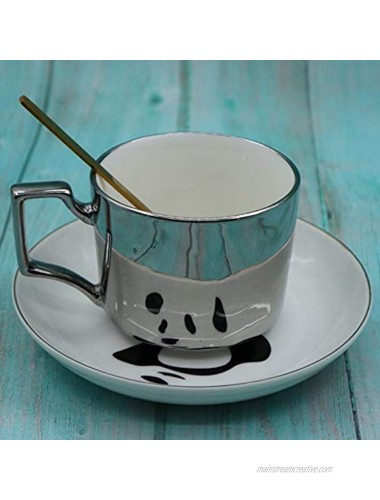 Tea Cup and Saucer Set Creativity 8 OZ Mirror Cup and Saucer for Coffee,Bone China Tea Party Gift Cute Panda 7.7 oz