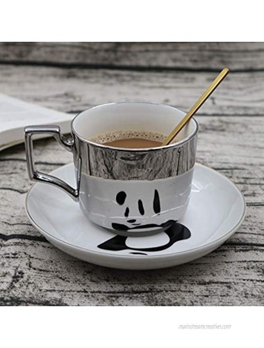 Tea Cup and Saucer Set Creativity 8 OZ Mirror Cup and Saucer for Coffee,Bone China Tea Party Gift Cute Panda 7.7 oz