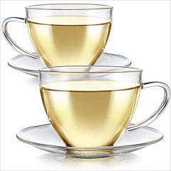 Teabloom Royal Teacup and Saucer Set 2-Pack – Medium Teacup Size – 8 OZ  240 ML Capacity – Crystal Clear Classic Design – Premium Healthful Borosilicate Glass – Durable and Heat Resistant