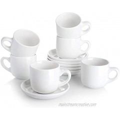 Teocera Porcelain Cappuccino Cups with Saucers 6 Ounce for Coffee Drinks Latte Cafe Mocha and Tea Set of 6 White