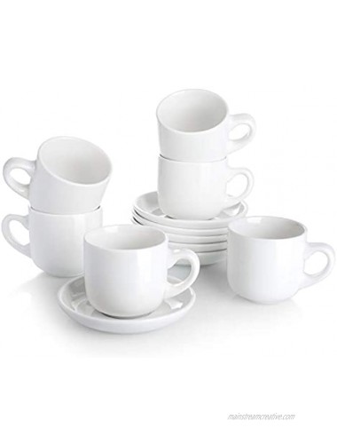 Teocera Porcelain Cappuccino Cups with Saucers 6 Ounce for Coffee Drinks Latte Cafe Mocha and Tea Set of 6 White