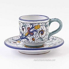 thatsArte.com Italian Ceramic Espresso Cup & Saucer Ricco Deruta Blu Hand Painted Cup Made in Italy Ceramics Handmade Coffee Cups Small Cup Pottery Italian Ceramics Deruta Italian Pottery