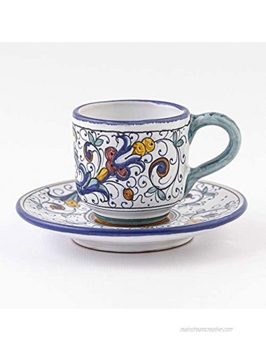 thatsArte.com Italian Ceramic Espresso Cup & Saucer Ricco Deruta Blu Hand Painted Cup Made in Italy Ceramics Handmade Coffee Cups Small Cup Pottery Italian Ceramics Deruta Italian Pottery