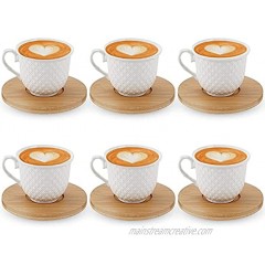 TRSPCWR Espresso Cup with Saucers Set 6 Porcelain Turkish Cup Ceramic Tea Cups Wave Point Cup Finish White 2.7oz