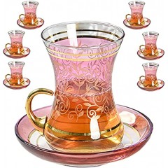 Vintage Turkish Moroccan Tea Glasses Cups Saucers Set of 6 for Party Adults Serving Women Drinking Kitchen Espresso Coffee Wine Mugs Gift Afternoon 4.5 oz 135 ml Art Design3