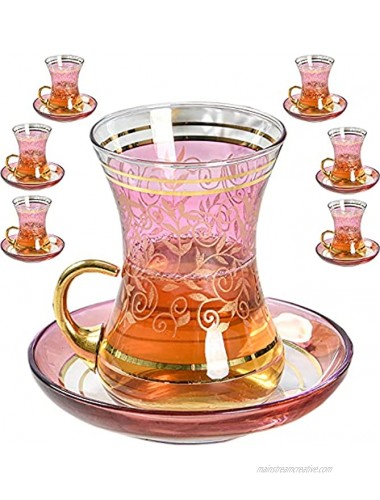 Vintage Turkish Moroccan Tea Glasses Cups Saucers Set of 6 for Party Adults Serving Women Drinking Kitchen Espresso Coffee Wine Mugs Gift Afternoon 4.5 oz 135 ml Art Design3