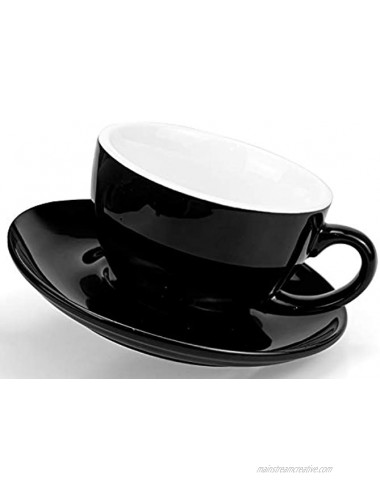 Yesland 10 oz Coffee Cup and Saucer Ceramic Glossy Black Cappuccino Cups with Saucers for Coffee Shop and Barista Perfect for Specialty Coffee Drinks Latte Cafe Mocha and Tea