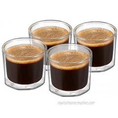 ZENS Double Walled Espresso Shot Glasses 4 Ounce Unique Octagonal Insulated Borosilicate Glass Espresso Cups Set of 4 for Lungo Coffee or Dessert