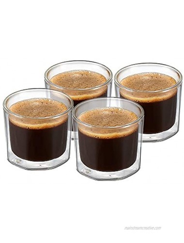ZENS Double Walled Espresso Shot Glasses 4 Ounce Unique Octagonal Insulated Borosilicate Glass Espresso Cups Set of 4 for Lungo Coffee or Dessert