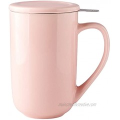 AmorArc 16Oz Ceramic Mug Tea Cup with Infuser and Lid Tea Strainer Mug with Tea Bag Holder for Loose Leaf Tea Tea Steeping Mug for Tea Coffee Milk Juice Suitable for Personal Use or Gifts-Pink