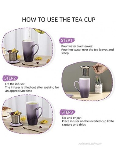 DiiKoo Tea Cups with Infuser and Lid Tea Infuser Tea Filters 17 Oz Large Ceramic Tea Mug Tea Strainer Cup with Tea Bag Holder for Loose Tea Porcelain Tea Steeping Mug Purple