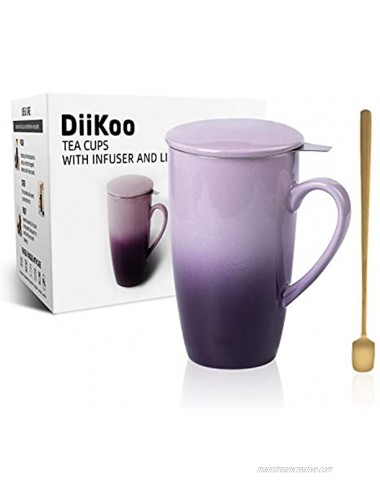 DiiKoo Tea Cups with Infuser and Lid Tea Infuser Tea Filters 17 Oz Large Ceramic Tea Mug Tea Strainer Cup with Tea Bag Holder for Loose Tea Porcelain Tea Steeping Mug Purple
