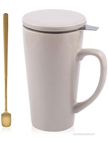 DiiKoo Tea Cups with Infuser and Lid Tea Infuser Tea Filters 19 Oz Large Ceramic Tea Mug Tea Strainer Cup with Tea Bag Holder for Loose Tea Porcelain Tea Steeping Mug Grey