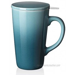 DOWAN Tea Cups with Infuser and Lid 17 Ounces Large Tea infuser Mug Tea Strainer Cup with Tea Bag Holder for Loose Tea Ceramic Tea Steeping Mug Green Color Changing