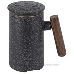 Fosenw Ceramic Tea Mug Tea Cup with Lid,Infuser and Wooden Handle 14 oz Bluestone
