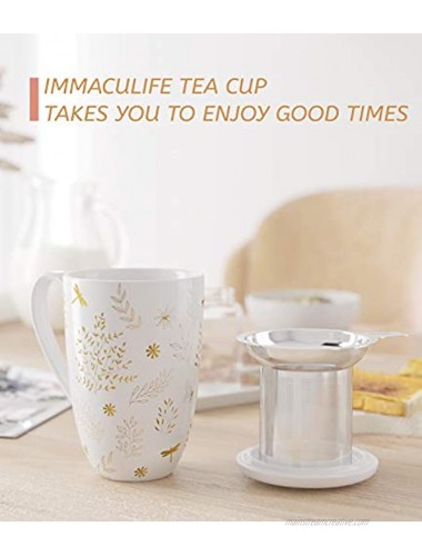 immaculife Tea Cup with Infuser and Lid Tea Mug with Lid Teaware with Filter 16oz Halloween Birthday Gift Platinum Print
