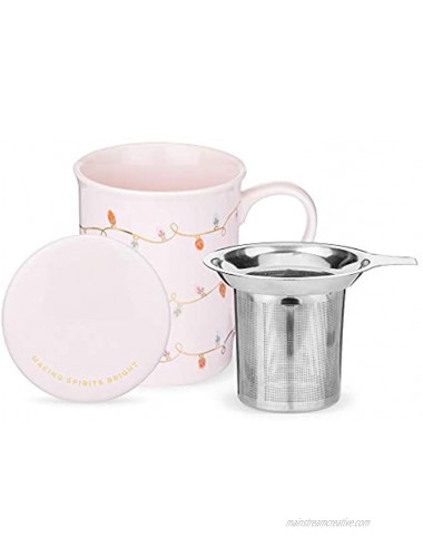 Pinky Up Annette Lights Pink Ceramic Tea Mug and Infuser Loose Leaf Tea Accessories Travel Tea Cup 12 oz Capacity