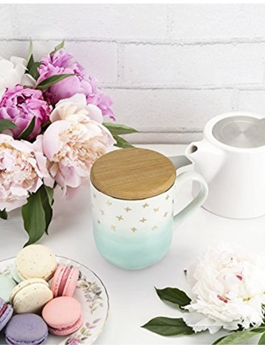 Pinky Up Casey Green Ceramic Tea Mug & Infuser Mug