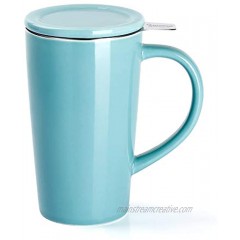 Sweese 202.102 Porcelain Tea Mug with Infuser and Lid Ceramic Coffee Cocoa Cup Set for One Taller and Large 18 OZ Turquoise