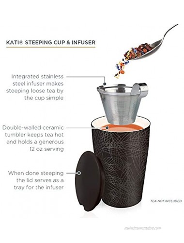 Tea Forte Kati Cup Noir Ceramic Tea Infuser Cup with Infuser Basket and Lid for Steeping Loose Leaf Tea