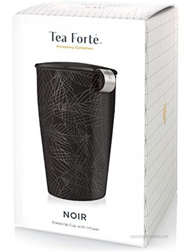 Tea Forte Kati Cup Noir Ceramic Tea Infuser Cup with Infuser Basket and Lid for Steeping Loose Leaf Tea