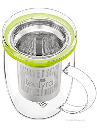 Tealyra perfecTEA Infuser Tea Cup 15.2-ounce Borosilicate Glass Tea Cup with Lid and Stainless Steel Infuser Basket Perfect Mug for Office and Home Uses Loose Leaf Tea Steeping 450ml