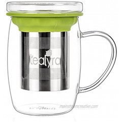 Tealyra perfecTEA Infuser Tea Cup 15.2-ounce Borosilicate Glass Tea Cup with Lid and Stainless Steel Infuser Basket Perfect Mug for Office and Home Uses Loose Leaf Tea Steeping 450ml
