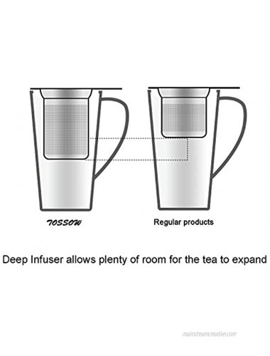 TOSSOW Ceramic Tea mug with Infuser and Lid 14oz Steeping Tea Cups Single Cup Loose Tea Brewing System Teaware with Filter（Dark Blue）