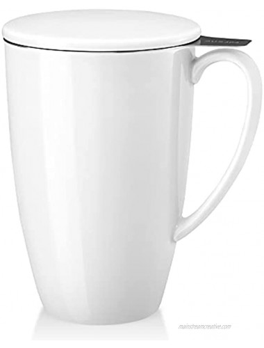 Yedio Porcelain Tea Mug with Infuser and Lid- 15 Ounce Tea Cup with Filter for Tea Milk Coffee Loose Leaf Tea Infusers White
