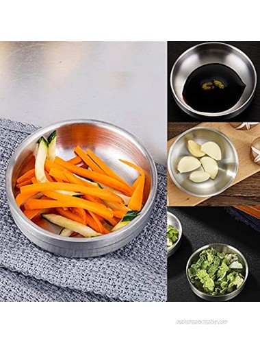 3.5OZ Double-Deck Round Seasoning Dishes Small Stainless Steel Pinch Bowl Sushi Dipping Saucers Sauce Dishes Side Dish Bowls Appetizer Plates Set of 4 Silver 9cm 4Pcs