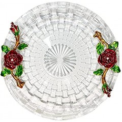 LANTREE Glass Tea Cup Saucers Only Coasters for Drinks Dessert Salad Dishes Glass Cake Plate Candle Plate Holder Mini Cute Plates 6 inches Red Rose