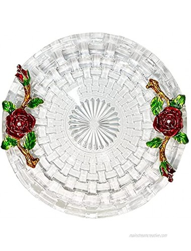 LANTREE Glass Tea Cup Saucers Only Coasters for Drinks Dessert Salad Dishes Glass Cake Plate Candle Plate Holder Mini Cute Plates 6 inches Red Rose