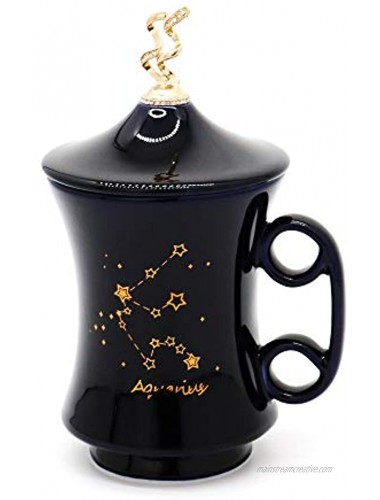 Ceramic Mug for Women with Lid Birthday Gift for Females Creative Diamond-Embedded Constellation Coffee Cup Valentine Gift Aquarius