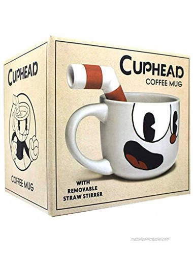 Cuphead Mug Bowl Shaped Gloss Finished Large Ceramic Coffee Mug with Molded Straw Stirrer