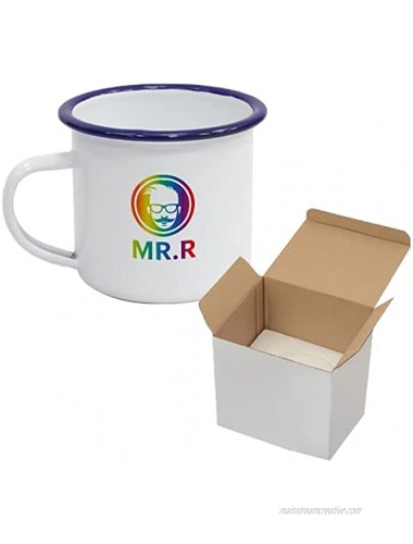 MR.R Blue Rim Sublimation Blanks Enamel Mug Cup Coffee Tea Cups Drinking Tin Mug for Home Travel Camping Office Reusable & Portable