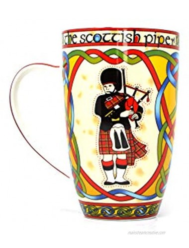 Scotland Piper Mug Cup with Scottish Red Celtic Knots Design and Highland Bagpipes by Royal Tara