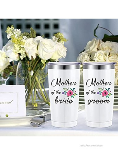2 Pieces Mother of the Groom Mother of the Bride Mug Tumblers Personalized Wedding Gift Idea for Engagement Announcement Party 20 oz Insulated Vacuum Travel Mugs with Lids Straws Brushes